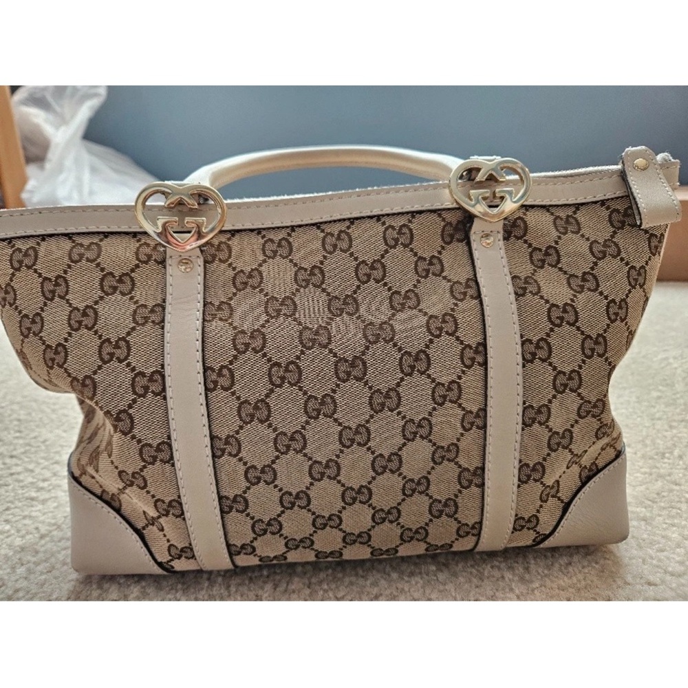 💕GUCCI Logo GG Running Shoulder Tote Bag Canvas Leather Beige GHW - Picture 8 of 16